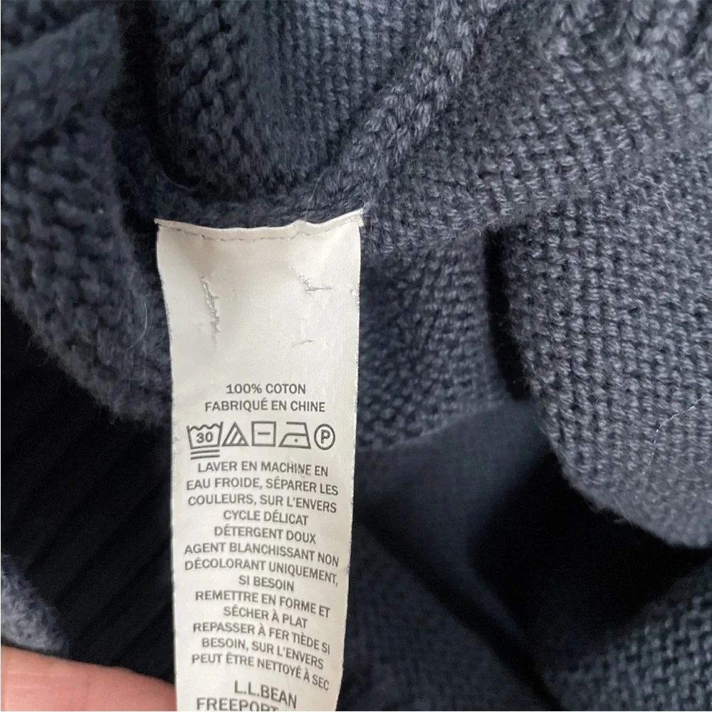 LL Bean Knit 1/4 Zip Sweater Mock Neck 287736 Men’s Size Large Navy Blue Cotton